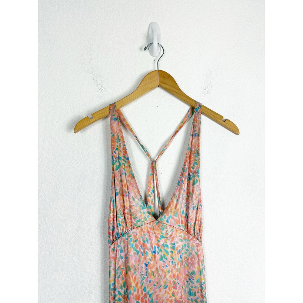 Free People Nowhere To Be Slip Dress Medium Midi Coral Floral Stretch Satin - Picture 4 of 14
